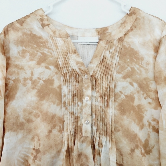 Chico's Tan Brown Pin-Tuck Tie-Dye Sheer Summer Flowy Top Blouse P1696 - Picture 2 of 8